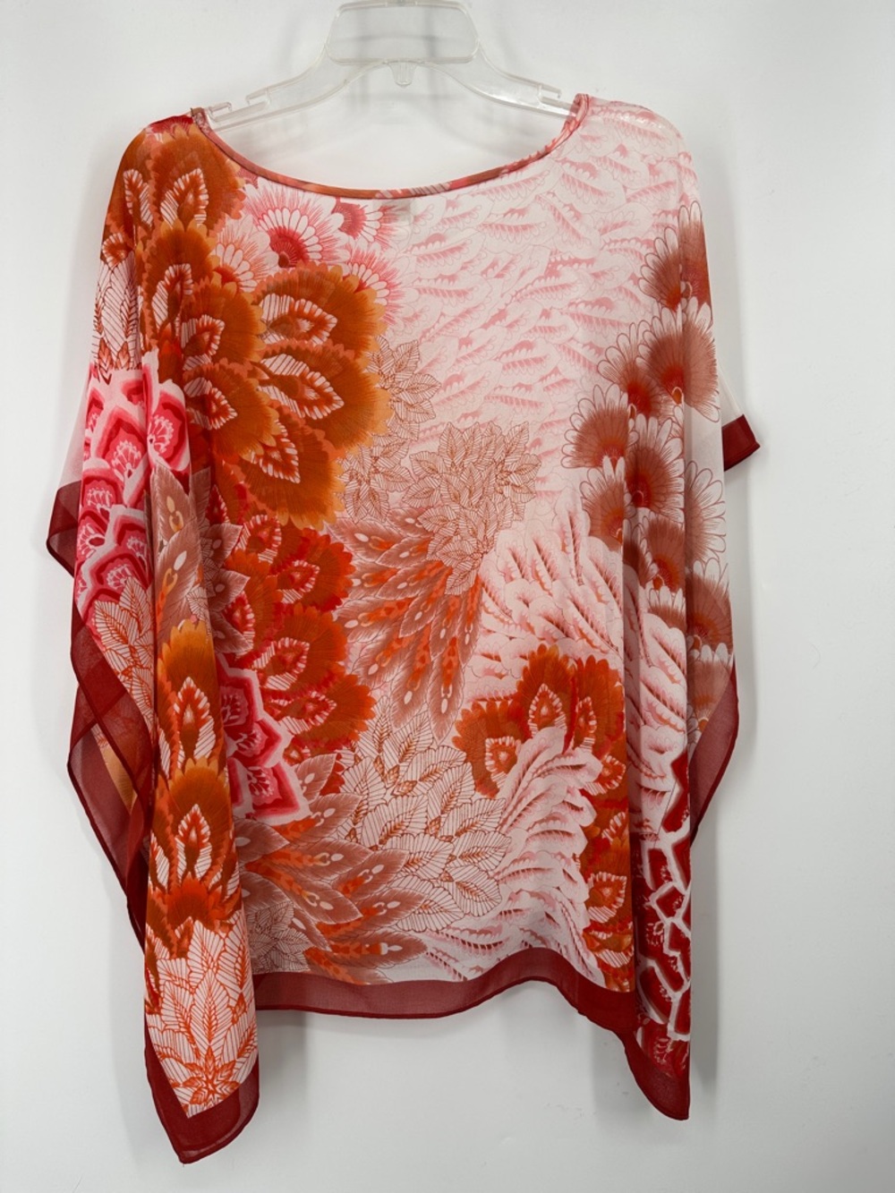Chico's Coral and Rust Floral Sheer Poncho One Size S M L XL - Picture 4 of 4